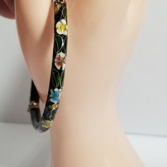 Vintage cloisonne black painted enamel hinged bangle 1.2000 - Picture 2 of 15
